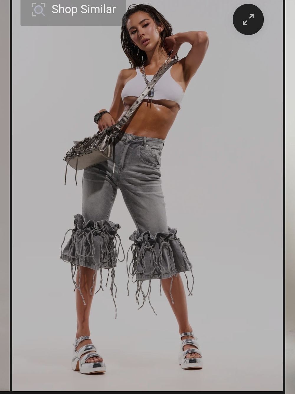 AKIRA Gray Distressed Ruffle Hem Cropped Jeans - Picture 2 of 5